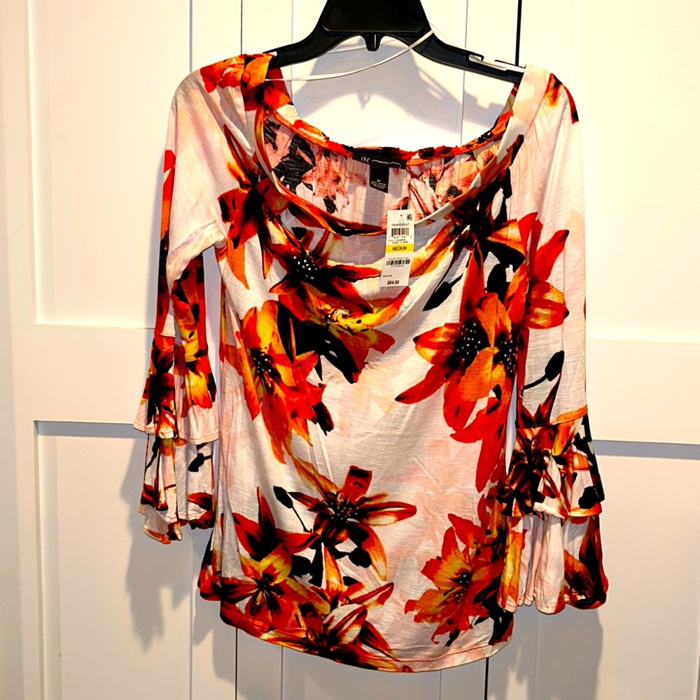 NWT INC SzM blouse with bell sleeves